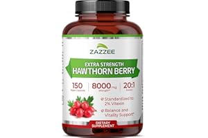 Zazzee Extra Strength Hawthorn Berry 20:1 Extract, 8000 mg Strength, 2% Vitexin, 150 Vegan Capsules, 5 Month Supply, Concentrated and Standardized Potent 20X Extract, Non-GMO and All-Natural