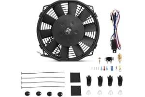 BETTERCLOUD Universal 8-Inch Slim Electric Radiator Cooling Fan Kit – 12V 80W with Thermostat, Relay, Wiring Harness & Mounting Kit, Universal Fit – Black