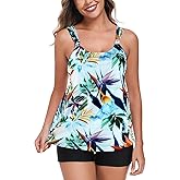 RELLECIGA Women's Tankini Set Swimsuits Scoop Neck Tummy Control Two Piece Bathing Suits with Boyshort