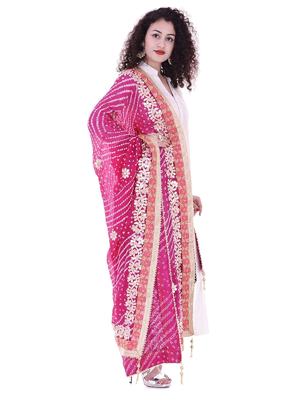 pink bandhani dupatta with full gotta patti work and border