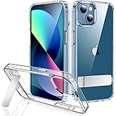 JETech Kickstand Case for iPhone 13, 6.1-Inch, Support Wireless Charging, Slim Shockproof Bumper Phone Cover, 3-Way Metal Stand (Clear)