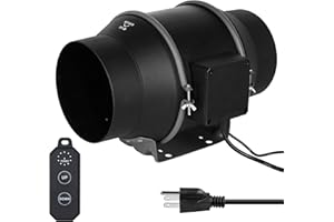 iPower 6" Quiet Inline Duct Fan with 10-speed Controller, 405 CFM Ventilation Exhaust Fan EC Motor for Heating Cooling Booster, Hydroponics, Grow Tents, Black