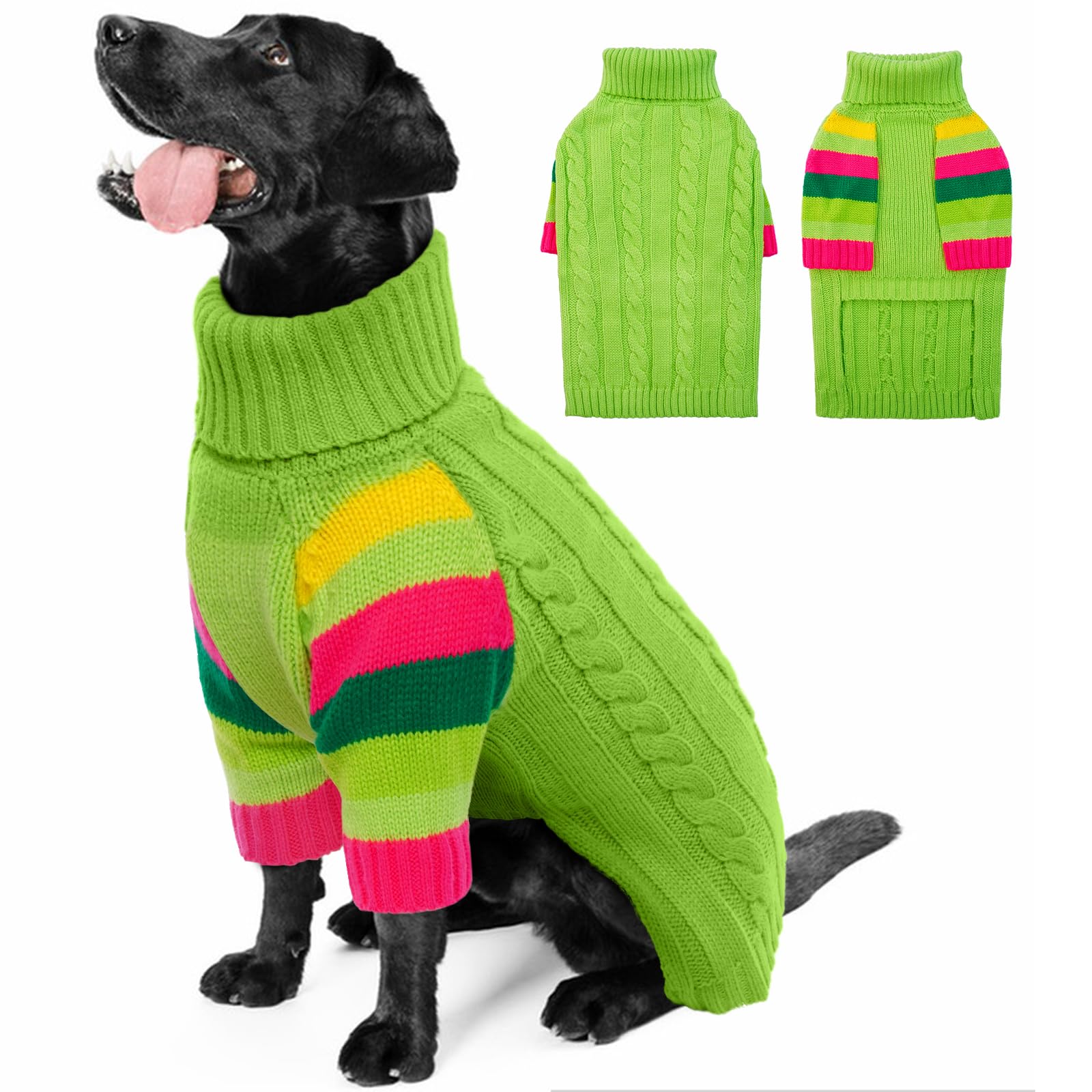OUOBOB Dog Jumper, Large Dog Jumpers for Dogs Girls Boys, Turtleneck Pullover Winter Green Dog Vest, Christmas Dog Outfits, Pet Sweatshirt Apparel Knitwear, Golden Retriever, Labrador, Rottweiler XL — image 1