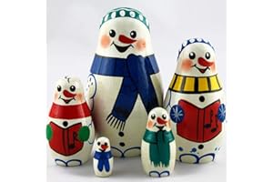 MATRYOSHKA&HANDICRAFT Nesting Dolls Snowmen Set 5 pcs - Christmas Decorations Snowman