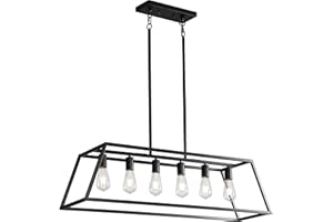 XISLTHOTSL Black Kitchen Island Lighting, 6-Light Farmhouse Chandeliers, Modern Industrial Linear Rectangle Pendant Light Fixtures for Dining Room Kitchen Bar Foyer(Metal, E26 Base)