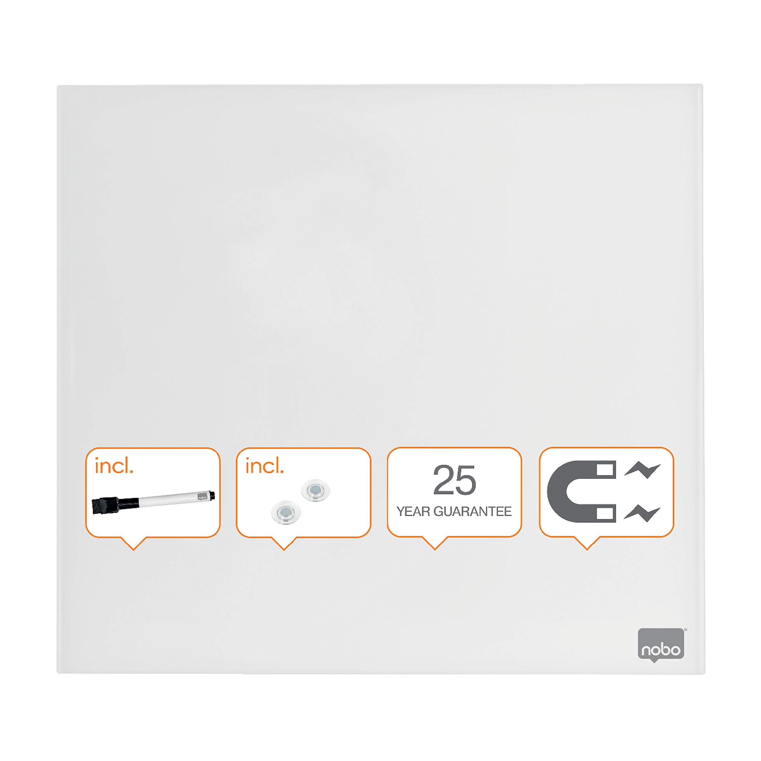 Nobo Glass Whiteboard, Magnetic, 450 x 450 mm Square Tile Design, Includes Glassboard Marker, Magnets and Fitting Kit, White, 1903957
