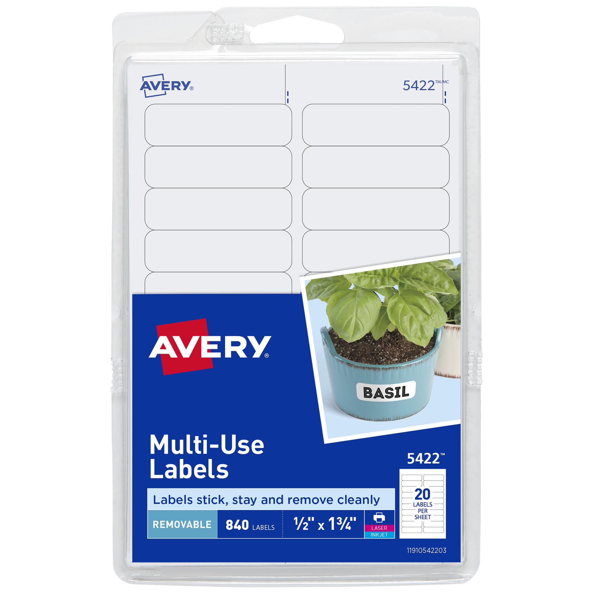 Photo 1 of Avery Self-Adhesive Removable Labels, 0.5 x 1.75 Inches, 840 Per Pack, White Label Stickers (05422)