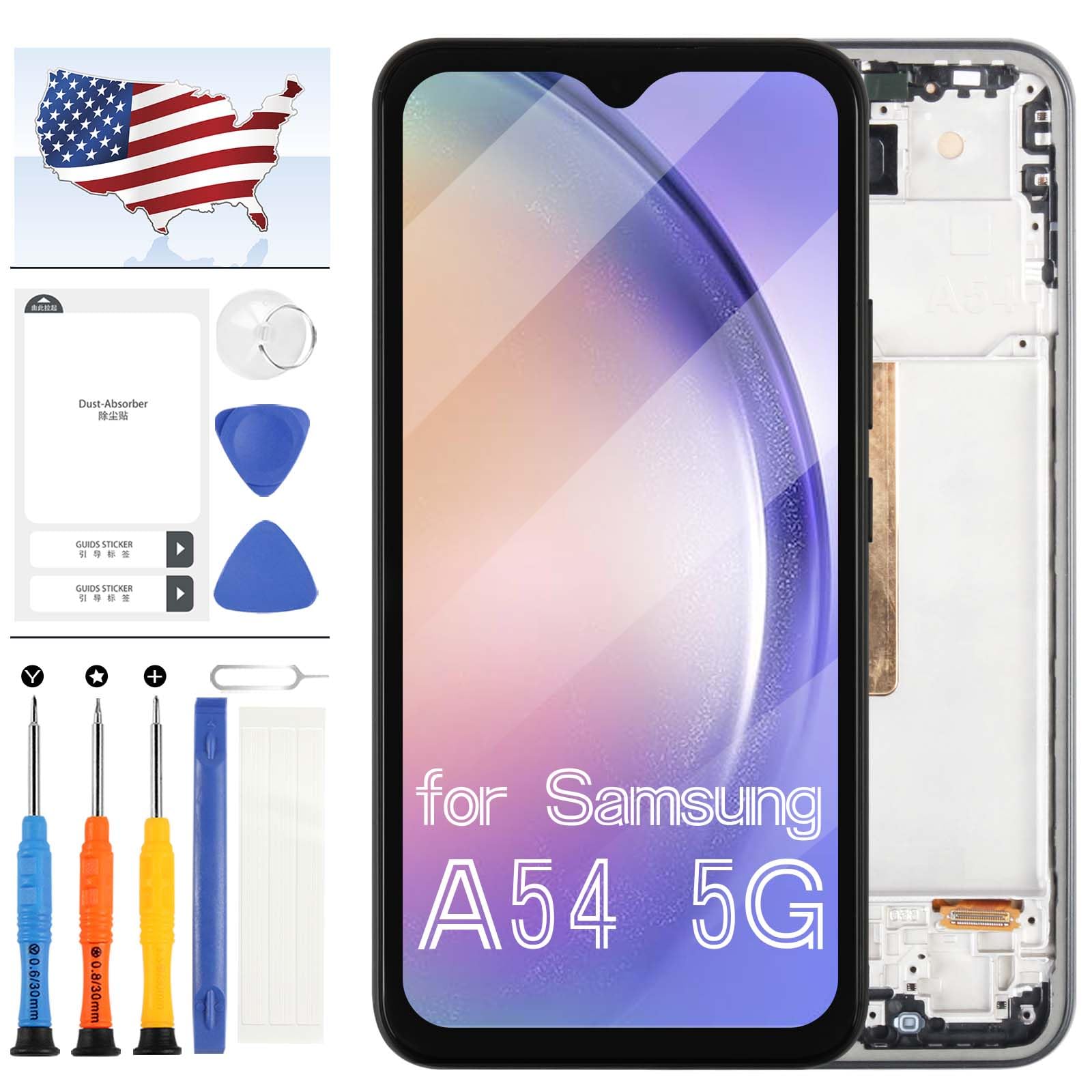 Photo 1 of A-MIND TFT for Samsung Galaxy A54 5G SM-A546U Screen Replacement for Samsung Galaxy A54 5G SM-A546U LCD Display Touch Screen Replacement Digitizer Glass Assembly with Tool 6.4" (Black with Frame)