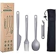 Boundless Voyage Utility Cutlery Set Titanium Spoon Fork Knife & Bottle Opener for Travel Camping in Easy to Store Cloth Case Ti1066T