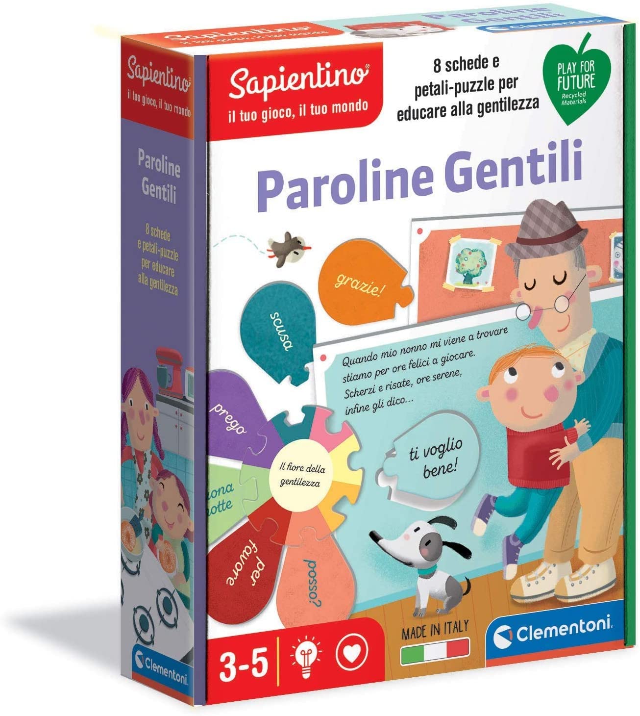 Clementoni Sapientino Magic Words Educational Game 3 Years (Italian Version), Cardboard 100% Recycled, Play for Future Made in Italy, Multicolor, 16309