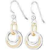 Dainty Mixed Metal Circle Dangle Earrings | Minimalist 14K Gold-Filled and 925 Sterling Silver Drop Earrings | Everyday Two Tone Jewelry Gift for Women