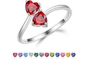 Iefil Adjustable Birthstone Rings for Women - 925 Sterling Silver Double Birthstone Rings, Anniversary Birthday Gifts for Women, Personalized Gifts, Jewelry Gifts for Wife Mom Girlfriend