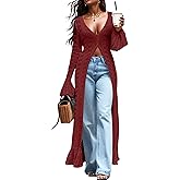 ZEXIGLAD Maxi Long Cardigan Sweaters for Women Lightweight Crochet Bell Long Sleeve Ruffle Summer Beach Cover Up Fall Dress