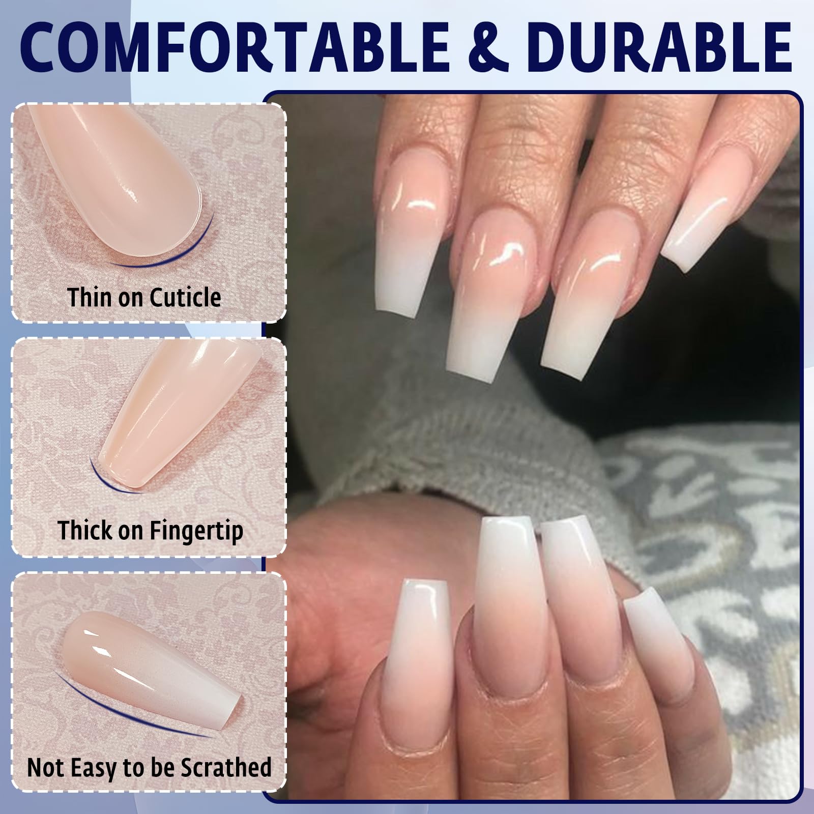 Bellelfin 240Pcs Ombre Coffin Nails, Full Cover Acrylic Gradient False Nails with Tabs, Nude, Artificial Stick Ons for Women Girls - Image 4
