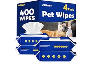 FURWEY Pet Wipes 400 Dog Wipes – 8x8 Inch Unscented Dog Paw Cleaner Wipes for Body, Ears, Face, and Skin Ultra Thick & Soft with Hypoallergenic Formula Ideal Pet Wipes for Dogs & Cats