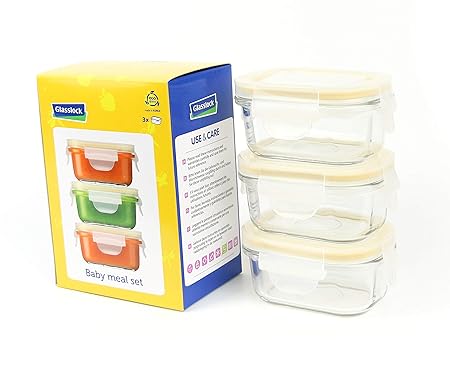 Glasslock (GL-543, 3x 150ml,) Rechteckige Frischhaltedose aus Glas - Baby Set Typ