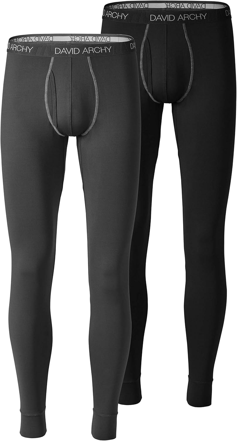 DAVID ARCHY Men's 2 Pack Thermal Underwear Pants Ultra Soft Brushed Thermal Bottoms Long Johns Quick Dry Base Layer Leggings at  Men’s Clothing store