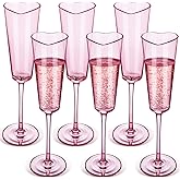 Ferrochef 6 Pcs Valentine's Day Heart Shaped Wine Glasses, Handmade Glassware Pink Clear Champagne Flutes, Elegant Valentine's Day Sparkling Gift for Couples Wedding Anniversary Glassware Birthday