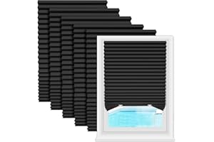 Zipcase 6 Pack Window Blackout Shades, 100% Shading Cordless Light Filtering Pleated Paper Shades, 36 in x 72 in(Fits Windows 19”- 36”), Black