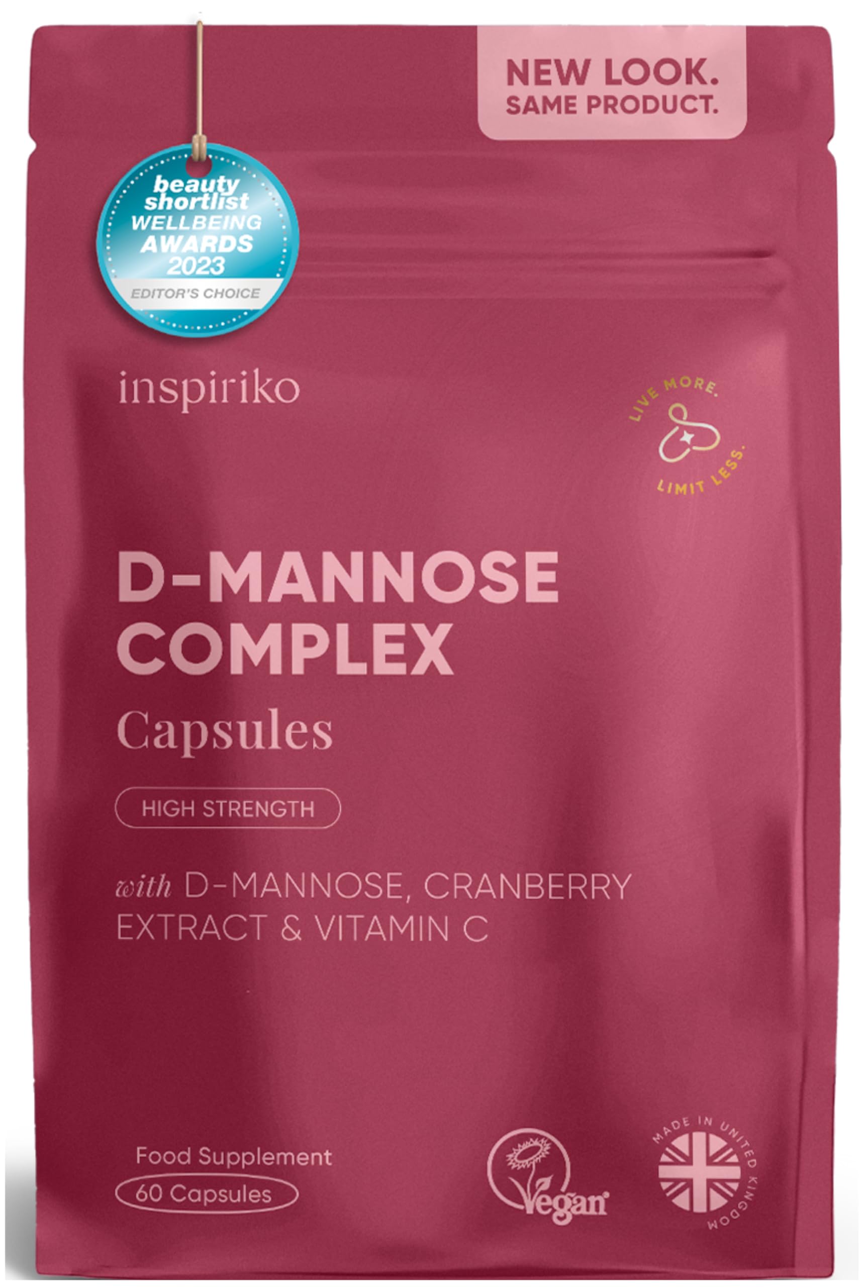 D Mannose 1000Mg Tablets Complex - 3-in-1 D-mannose Capsules with High-Strength Cranberry Extract & Vitamin C. 60 Capsules. Made in UK