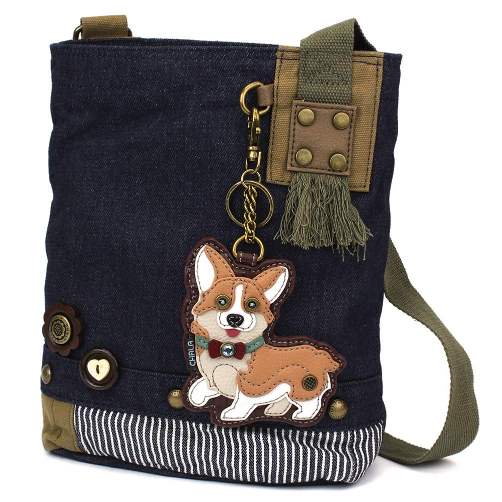 CHALA Canvas Crossbody Messenger Bag For Women - Denim Style With Patch Details, Adjustable Strap