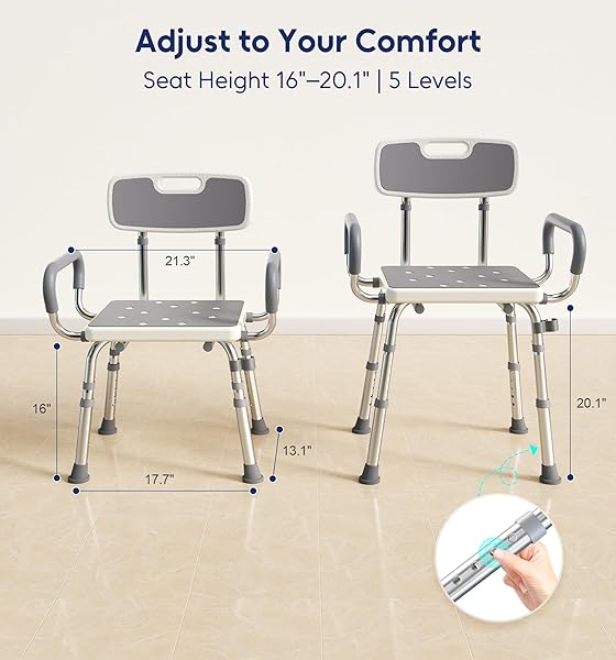 BLUELOG FSA & HSA ELIGIBLE SHOWER CHAIR FOR INSIDE SHOWER WITH ARMS AND BACK, 500LBS CAPACITY HEIGHT ADJUSTABLE SHOWER SEAT WITH THICKENED FRAME FOR SENIORS, ELDERLY AND DISABLED