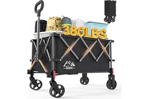 NWH Collapsible Wagon, 380lbs Heavy Duty Folding Wagons Carts with Wheels Foldable, Utility Cart with All-Terrain Wheels for Beach Outdoor Grocery Camping Garden