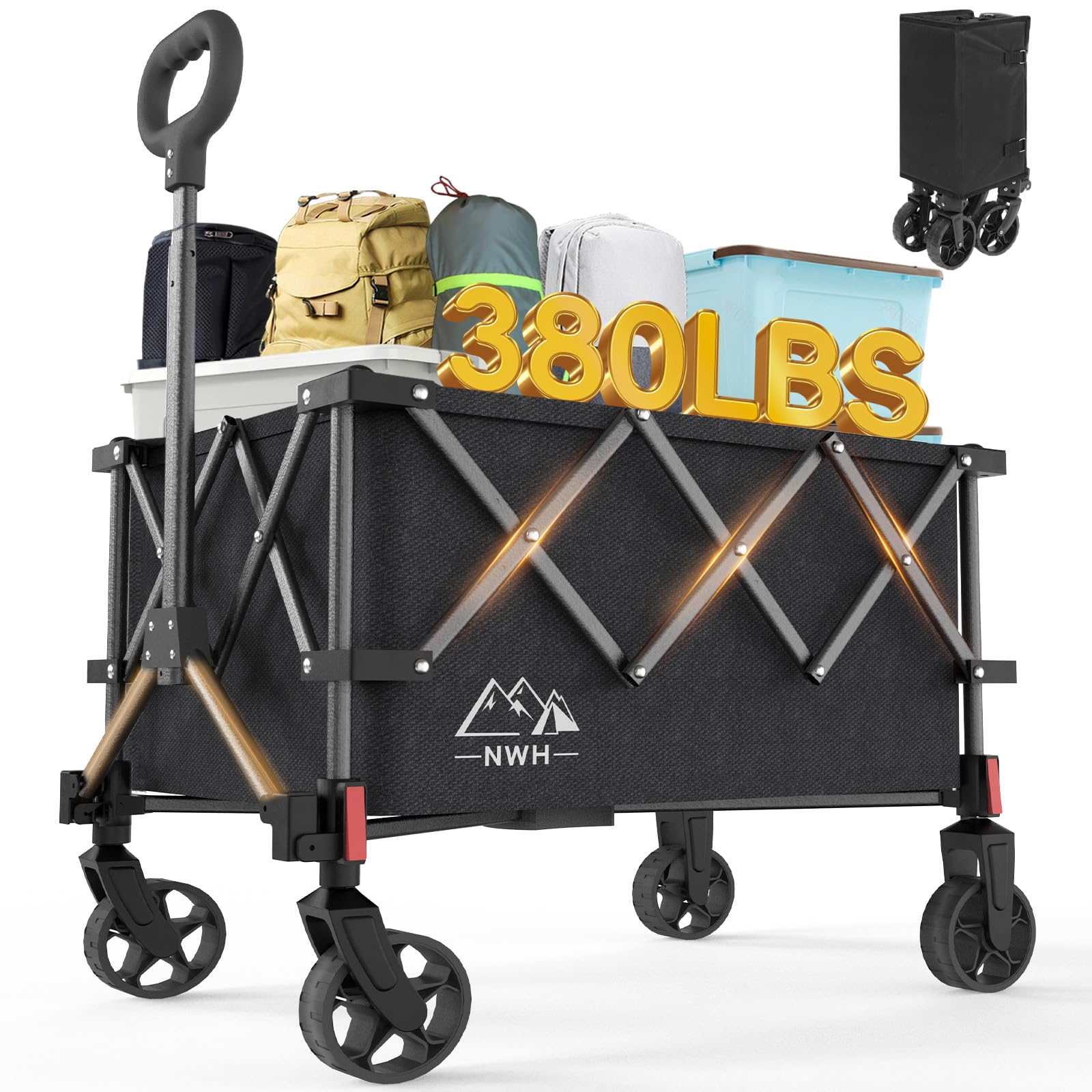 Photo 1 of NWH Collapsible Wagon, 380lbs Heavy Duty Folding Wagons Carts with Wheels Foldable, Utility Cart with All-Terrain Wheels for Beach Outdoor Grocery Camping Garden