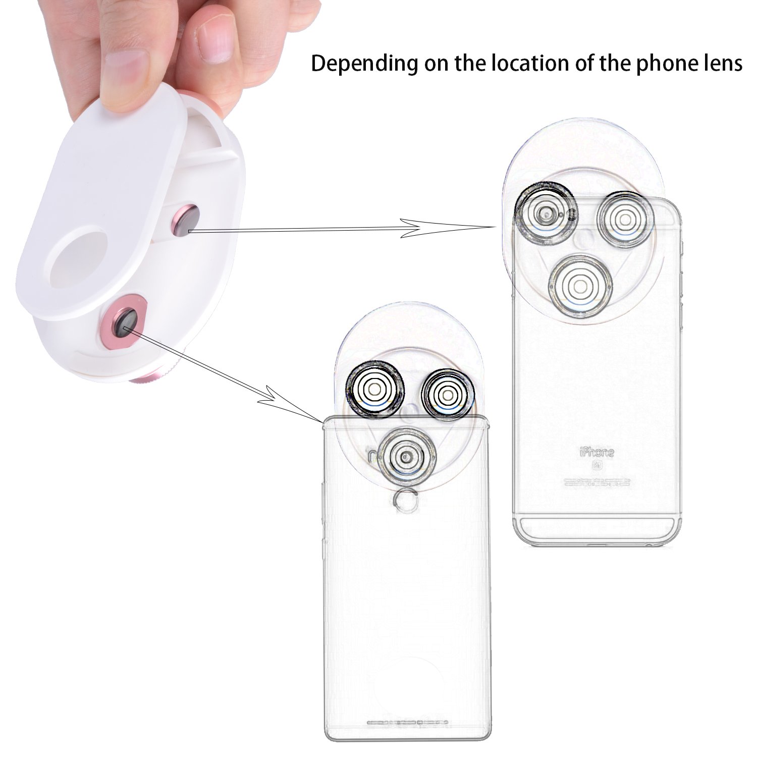 Cell Phone Camera Lens, YELIN 4 in 1 Phone Camera Lens, 198°Fisheye Lens 15X Macro Lens 0.63X Wide Angle Lens CPL Lens Universal Clip-on Camera Lens Kit for iPhone Samsung etc. (Pink & White)