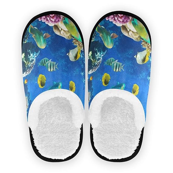 Amazon.com : ALAZA Tropical Coral Reef Fish Ocean Home Slippers Non Slip Cotton Slippers Home 