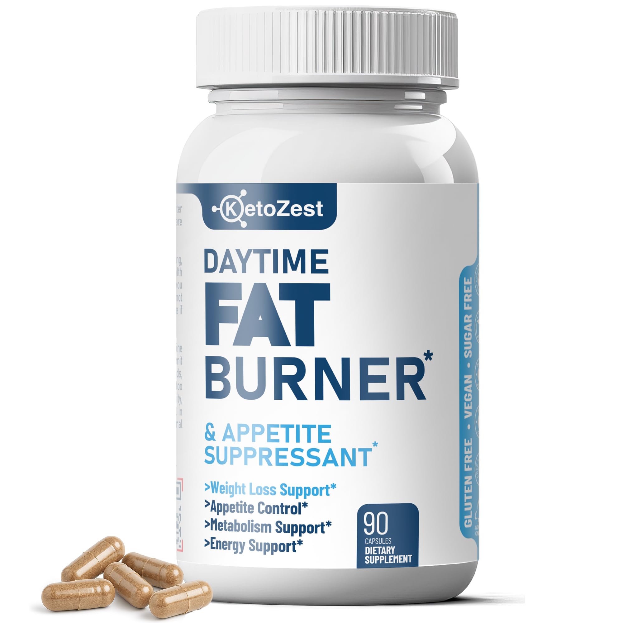 KetoZest Fat Burner Appetite Suppressant for Weight Loss - Daytime Men Women Natural Thermogenic Fat Burning Diet Pills with Green Tea Caffeine - Curb Hunger Appetite Control Belly Fat Burn Support