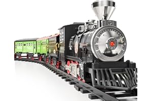 TEMI Large Train Set - Kids Electric Train Toy with 3 Way Smoke Locomotive, Light and Sounds, Cargo Cars and Long Tracks, Large Gift Train Set for Boys & Girls