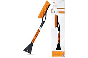 EcoNour 27" Metal Body Snow Brush and Detachable Ice Scraper | Weaved Bristle Head with Ice Scrapers for Car Windshield | Ice