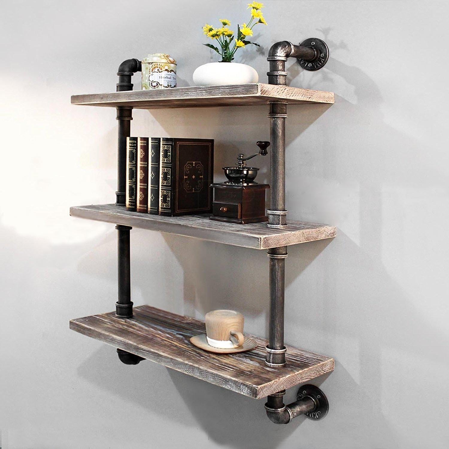 Diwhy Shelves Industrial Shelf with Pipe DIY Retro Wall Mount Iron Pipe
