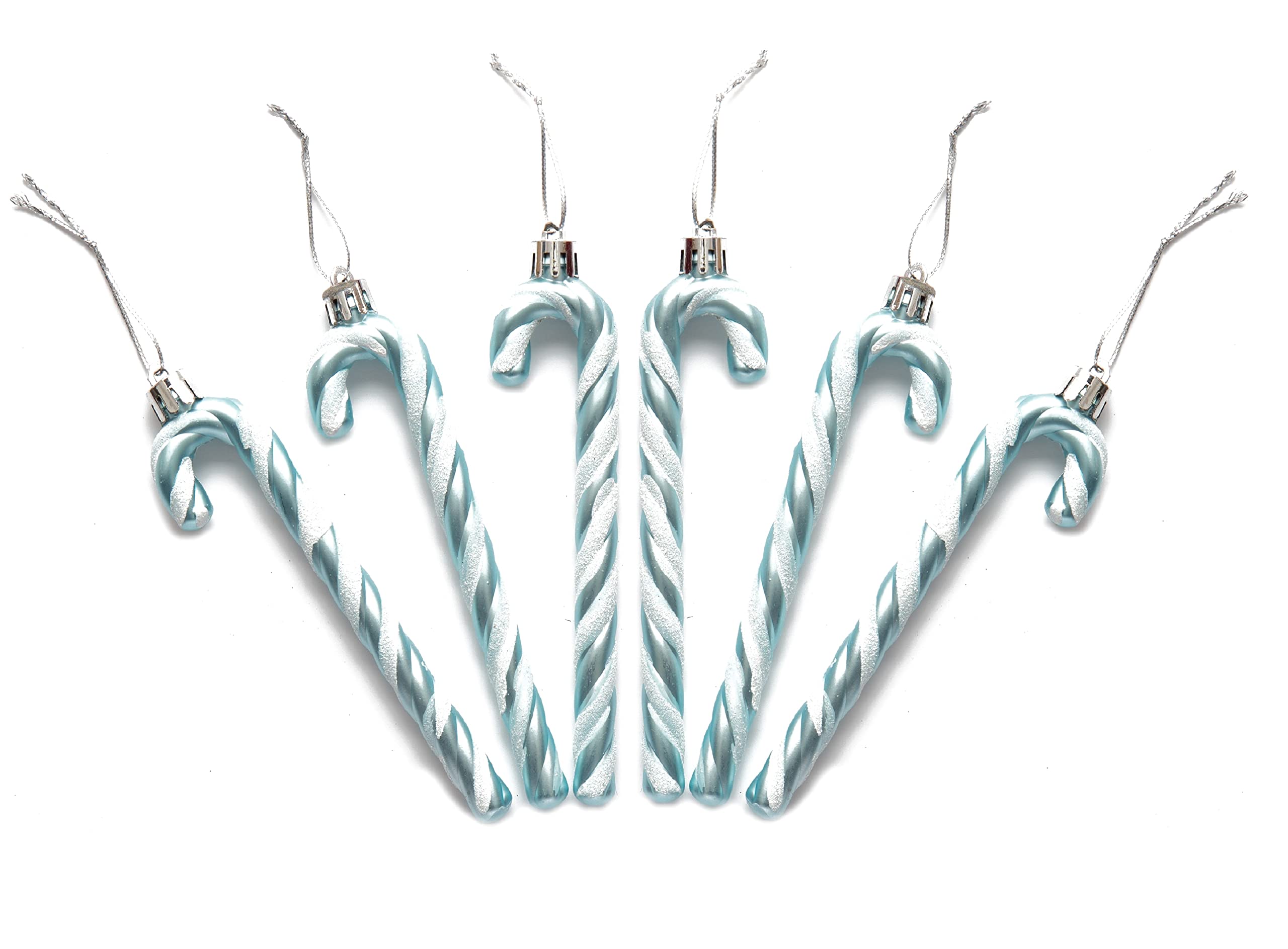 Pack of 6-13CM Glitter Candy Cane –Christmas Tree Hanging Decoration Bauble Xmas Ornament (Ice Blue)