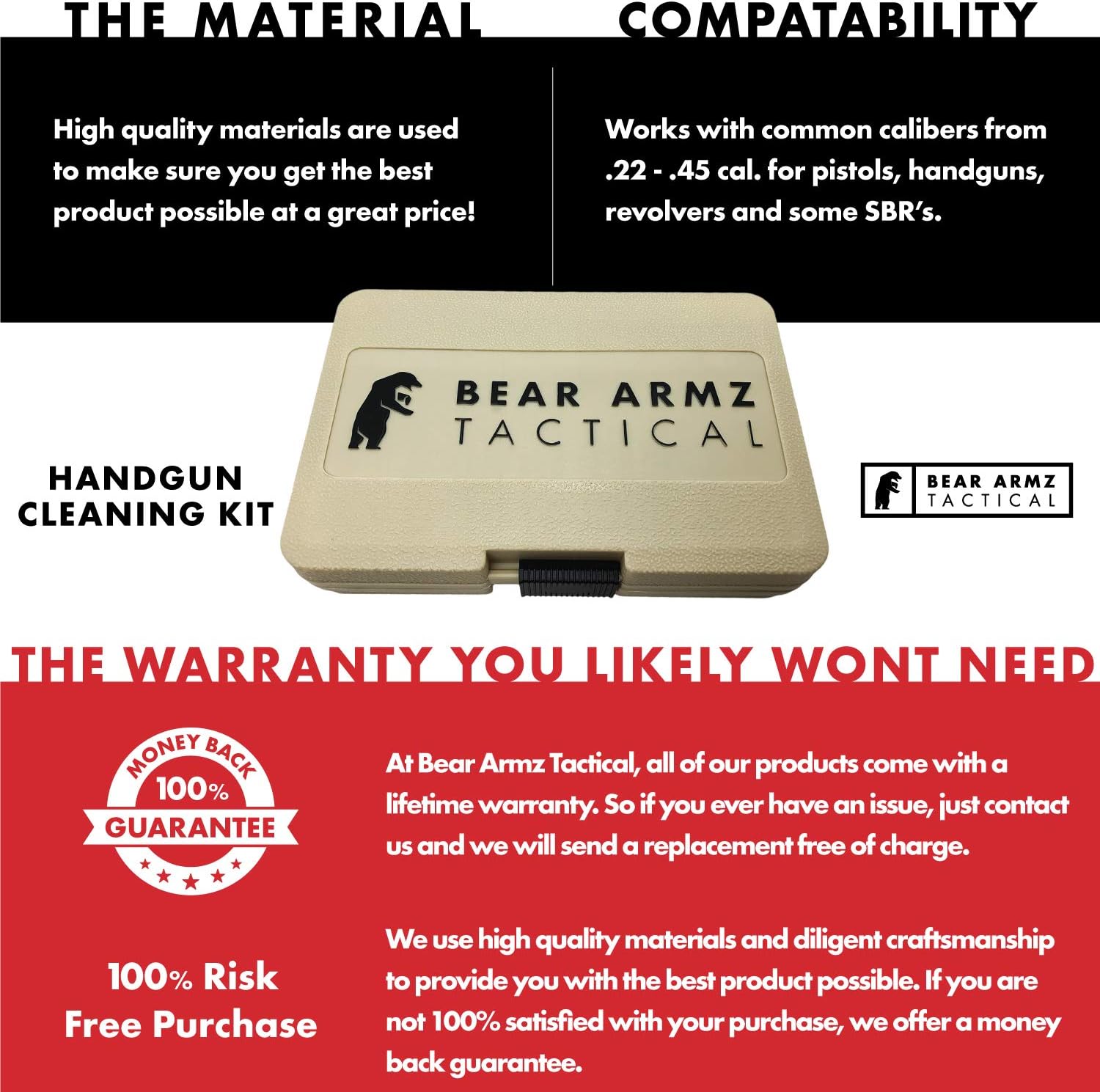 Bear Armz Tactical Universal Handgun Cleaning Kit | American Company | Gun Cleaning Kit for Calibers .22.357/9mm.38.40.45 | Compatible with Handguns, Revolvers, and Pistols | Hard Portable Case : Sports & Outdoors