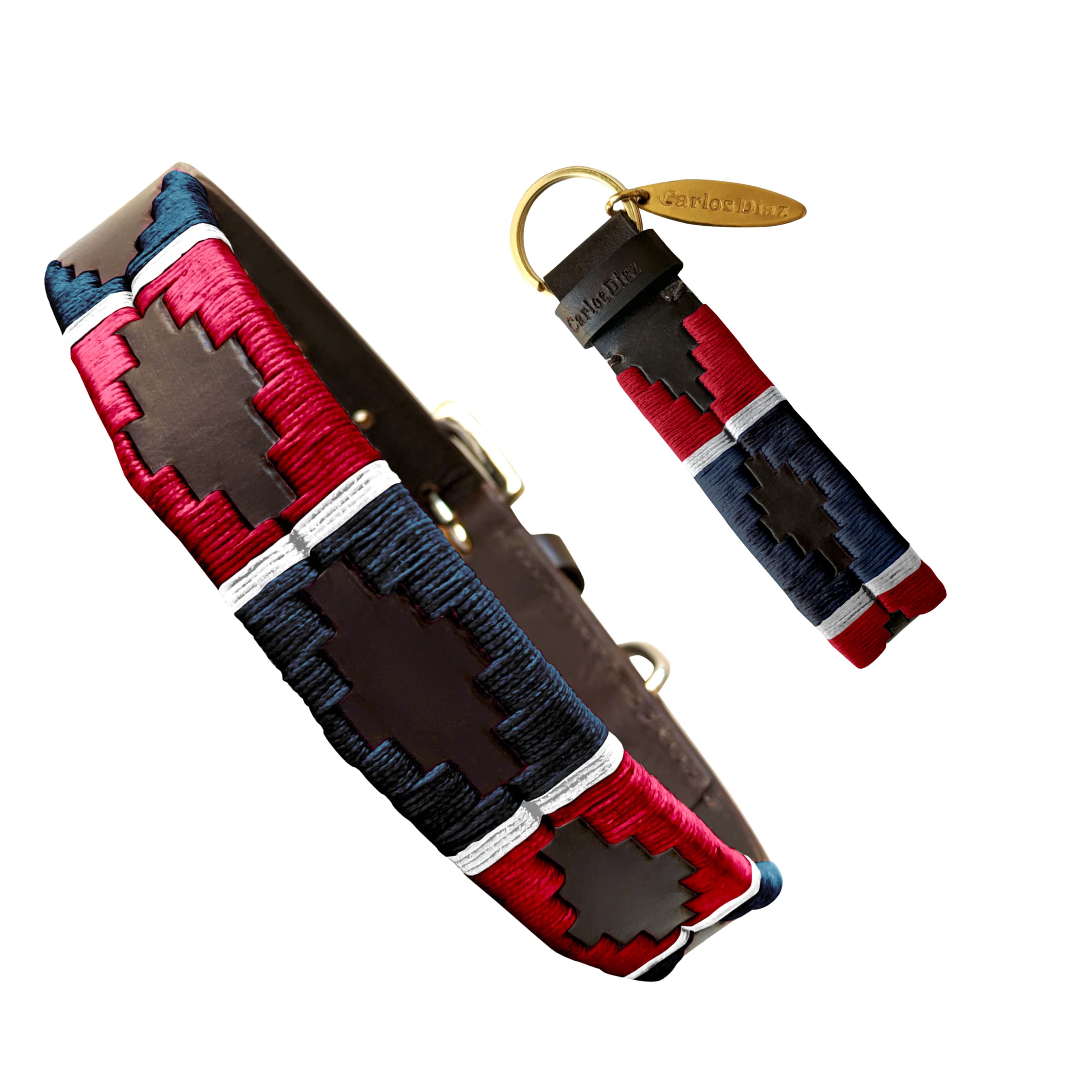 Carlos Diaz Genuine Leather Waxed Embroidered Polo Dog Collar XXS