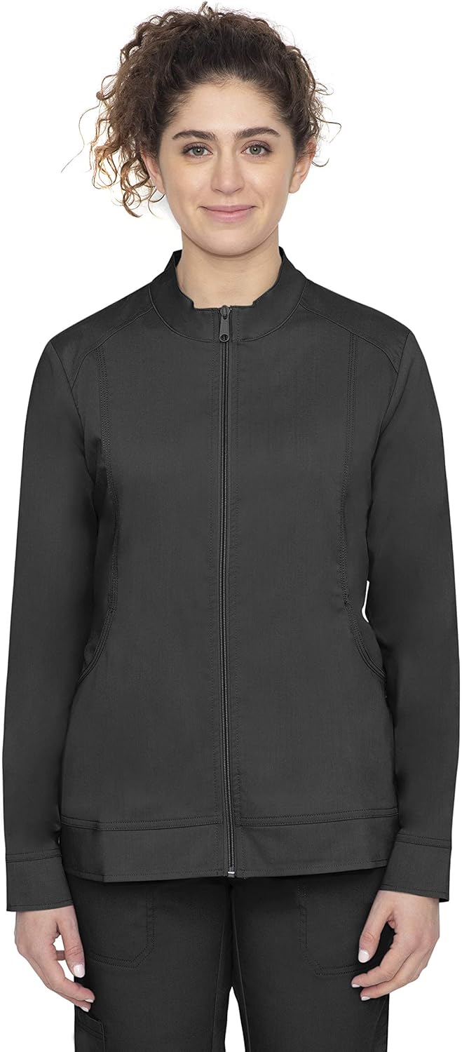 healing hands Purple Label Women's Dakota 5038 Zip Up Scrub Jacket Scrubs- Black- M: Medical Scrubs Jackets: Clothing