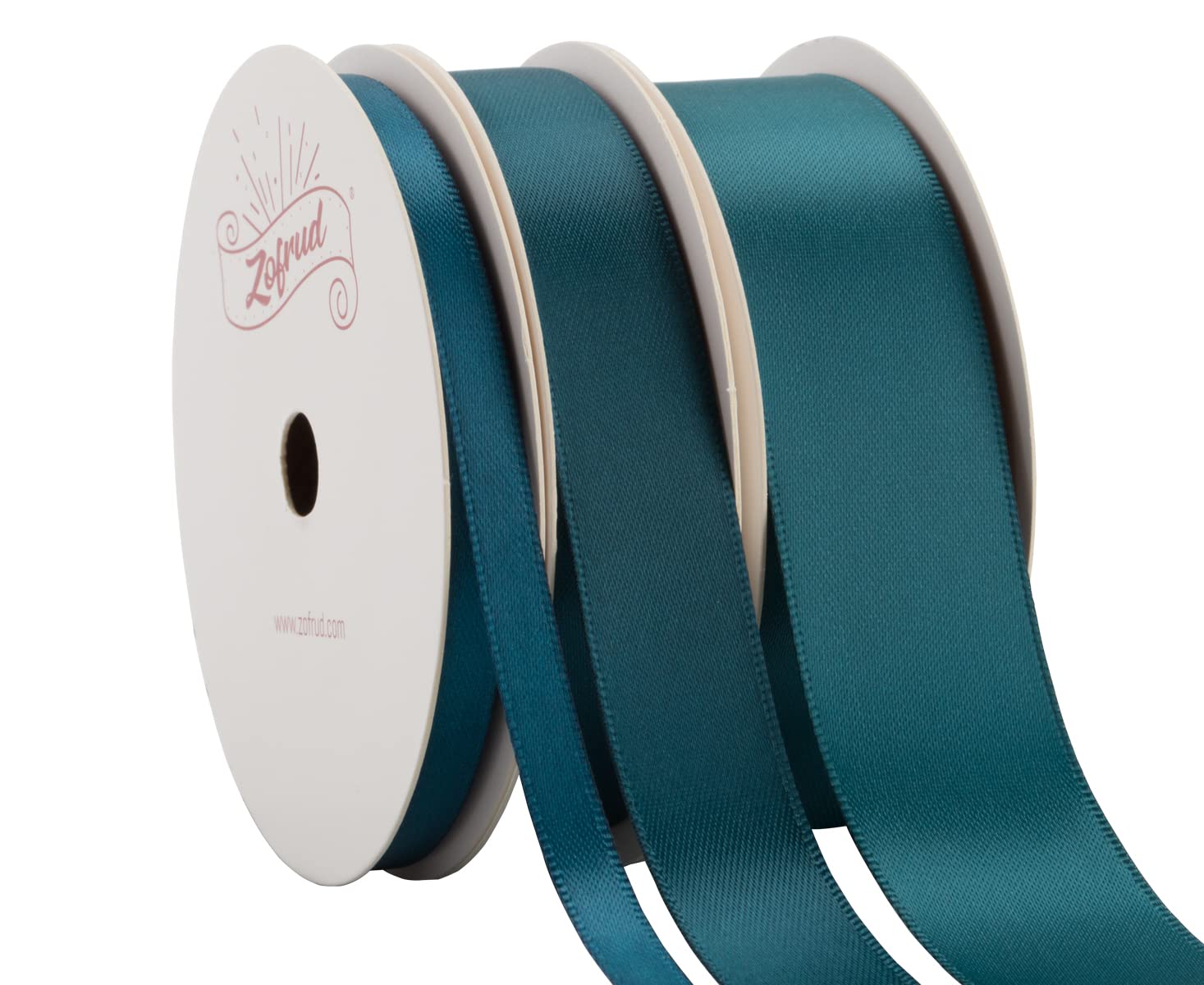 Zofrud 3 Rolls of Teal Double Faced Satin Ribbon - 27 Meters Total (6mm, 16mm, and 25mm x 9M) - Ideal for Crafts, Gift Wrapping, and Weddings