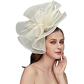 TLMNU Sinamay Fascinator Hat Floral Feather Pillbox Derby Hats for Women Wedding Tea Party with Headband Clip