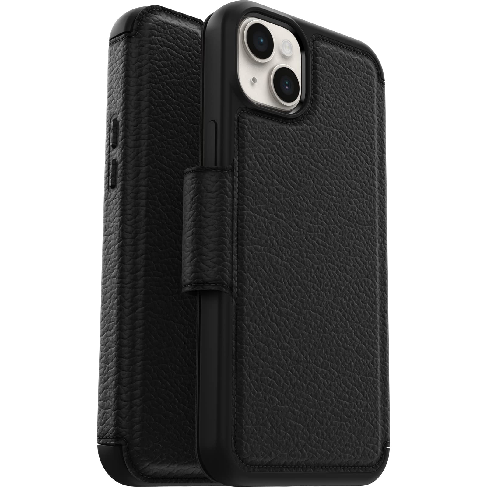 OtterBox Strada Case for iPhone 14 Plus, Shockproof, Drop proof, Premium Leather Protective Folio with Two Card Holders, 3x Tested to Military Standard, Black - Non-Retail Packaging