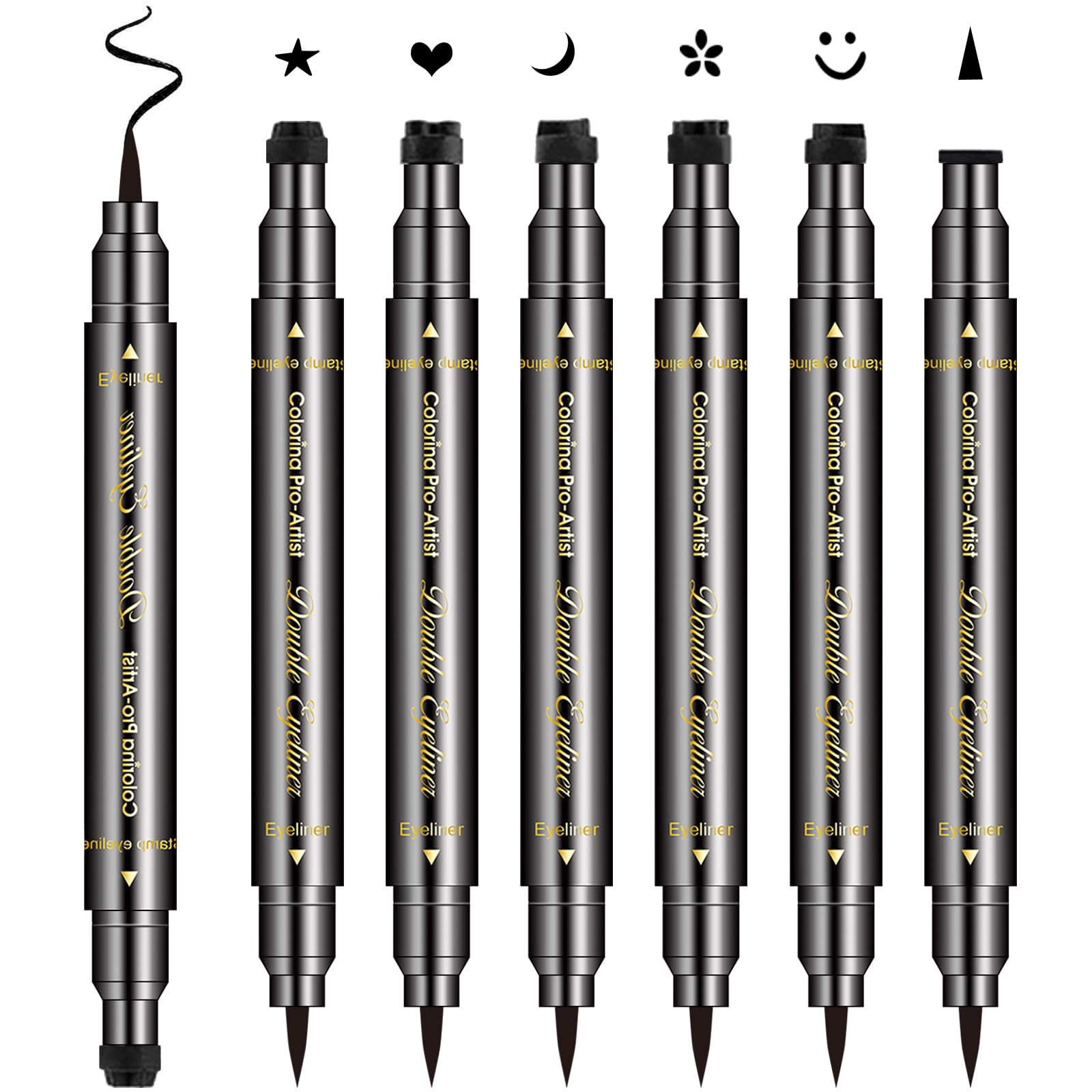 6Pcs Erinde Double-headed Liquid Eyeliner Stamp Pen Set, Eye Liners For Women, Eyeliner Pencil Black Eye Liner Stencil, Eyeliner Tattoo Tool, Eyeliner Stamp Shapes Star, Heart