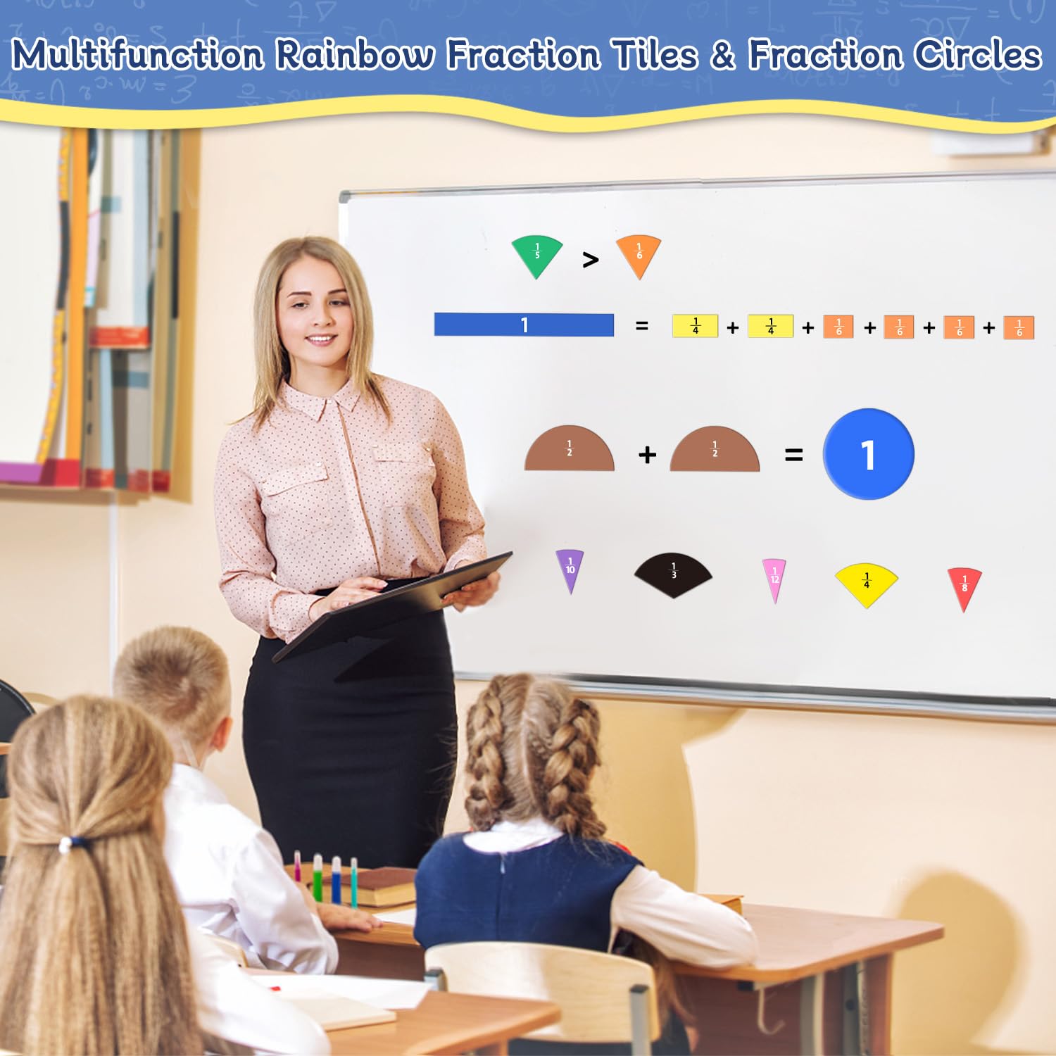 Magnetic Fraction Tiles & Fraction Circles Set-Fraction Manipulatives, Math Manipulatives 4th Grade, Classroom Must Haves Teaching Tools-Fraction Games & Algebra Tiles & Fraction Strips for Kids