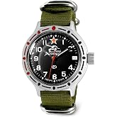 VOSTOK | Men&rsquo;s Tank Commander Russian Amphibian Automatic Self-Winding Military Style Watch | WR 200 m | Model 420306 Green Strap B&reg;