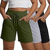 Evervibe 3 Pack Women's Plus Size Bermuda Shorts Drawstring High Waisted Long Yoga Casual Athletic Bottom with Pockets