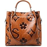 Travistar Floral Handbags Purses Women - Embossed Leather Top Handle Handbag Set Large Shoulder Bag Ladies Bucket Hobo Tote