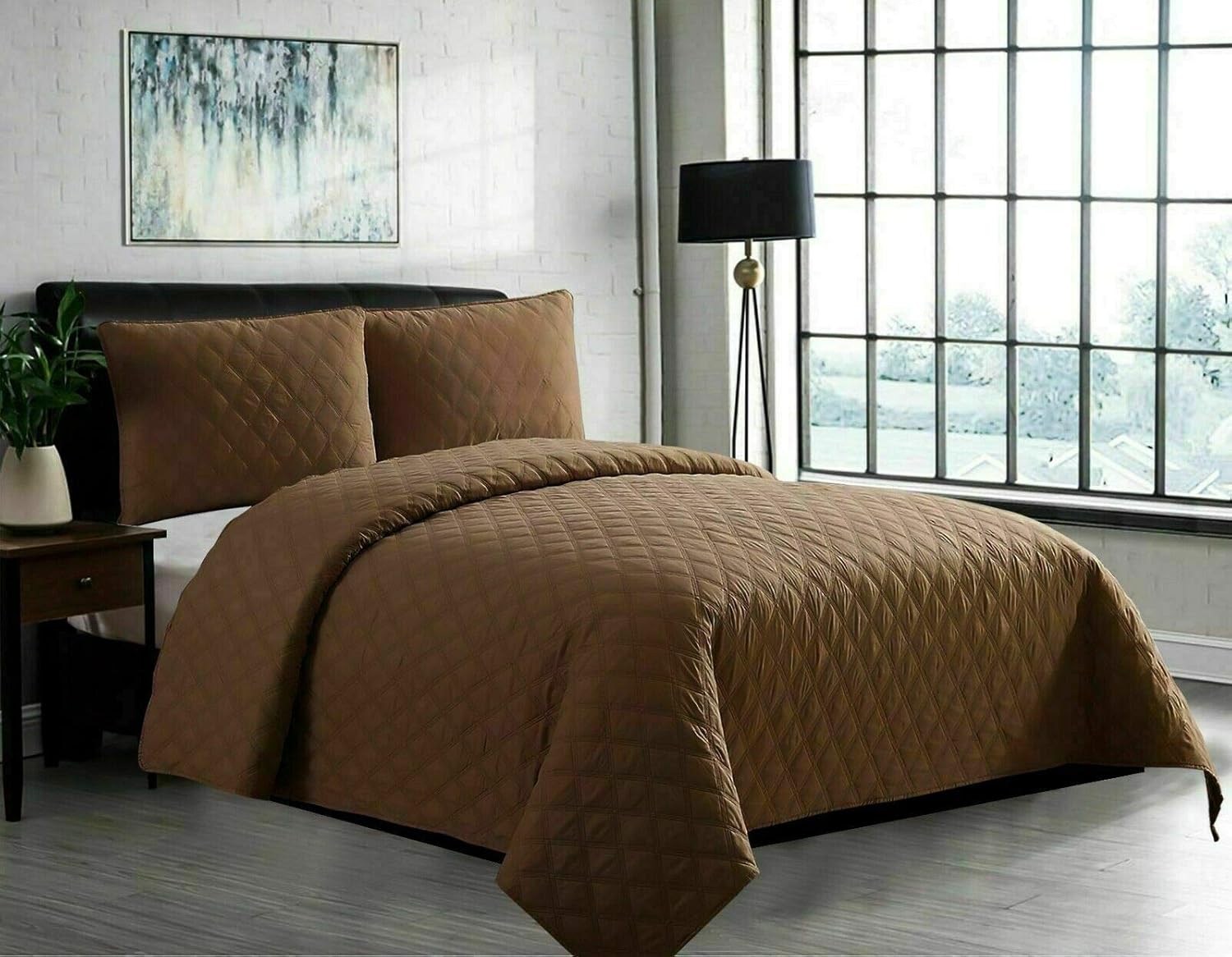 B&B Quilted Bedspread INS Mocha Super King Size Embossed Pattern