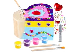 LATEEFAH Paint Your Own Wooden Heart Treasure Box Craft Kit, Decorate Jewelry Box Toys for Toddlers Girls, DIY Wooden Painting Projects Gifts, Valentines Arts and Crafts for Kids Ages 3 4 5 6 7 8 9 10 11 12+