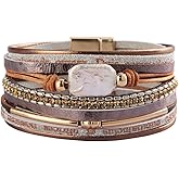 AZORA Womens Leather Cuff Bracelet Baroque Pearl Wrap Bracelets Gorgeous Gold Tube Bangle Handmade Wristbands Jewelry Bohemian Gift for Women