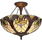 COTOSS Tiffany Style Stained Glass Ceiling Lamp 16' Wide 2-Light Victorian Semi Flush Mount Lights for Hallway, Bedroom, Kitc